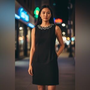 423 Connected Apparel Black Dress with Floral Embellishments